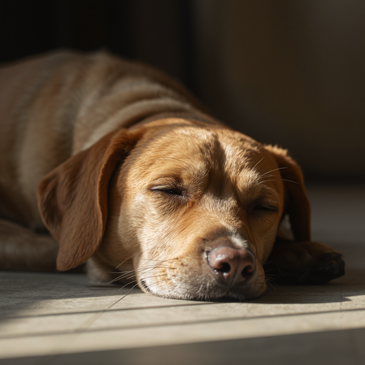 Chien au repos, lumière naturelle douce